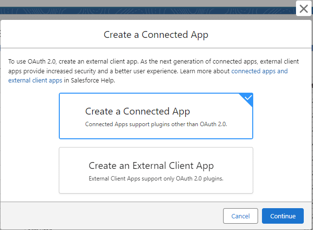 Create a Connected App screen