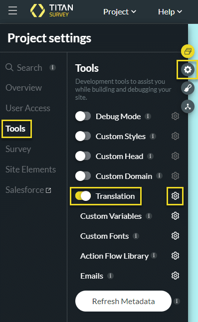 Tools > Translation