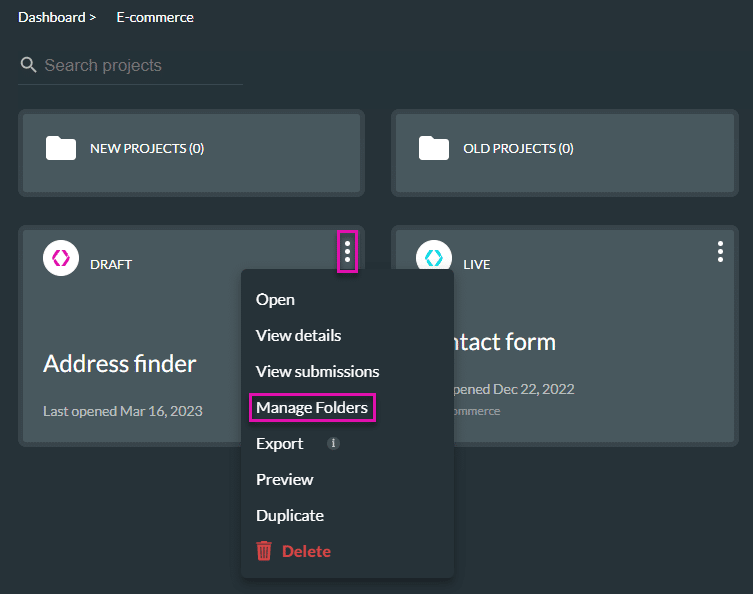 Manage Folders option