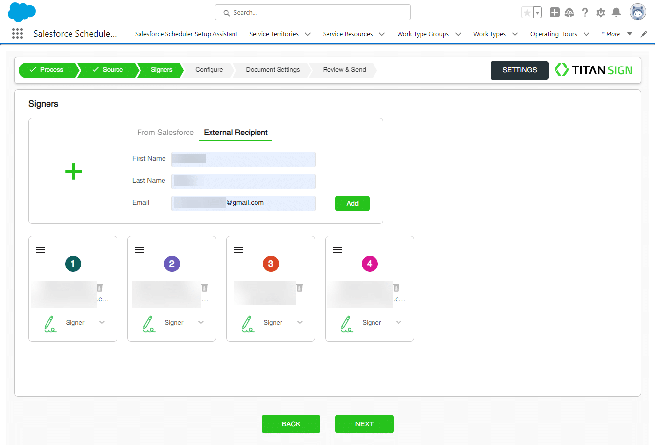 Signers screen - External Recipients option