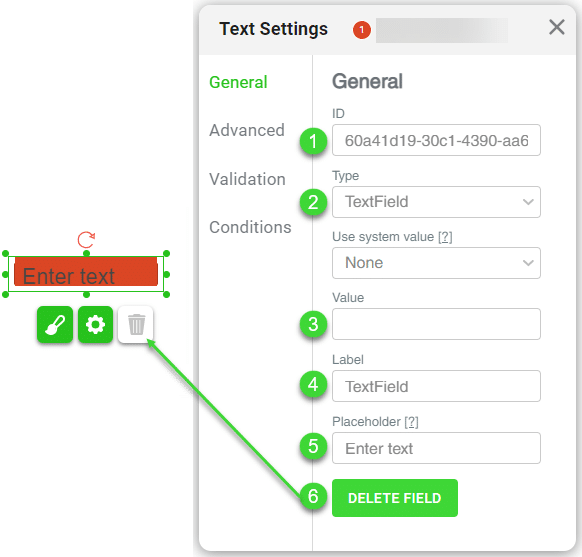 Common fields (Text element settings as example)