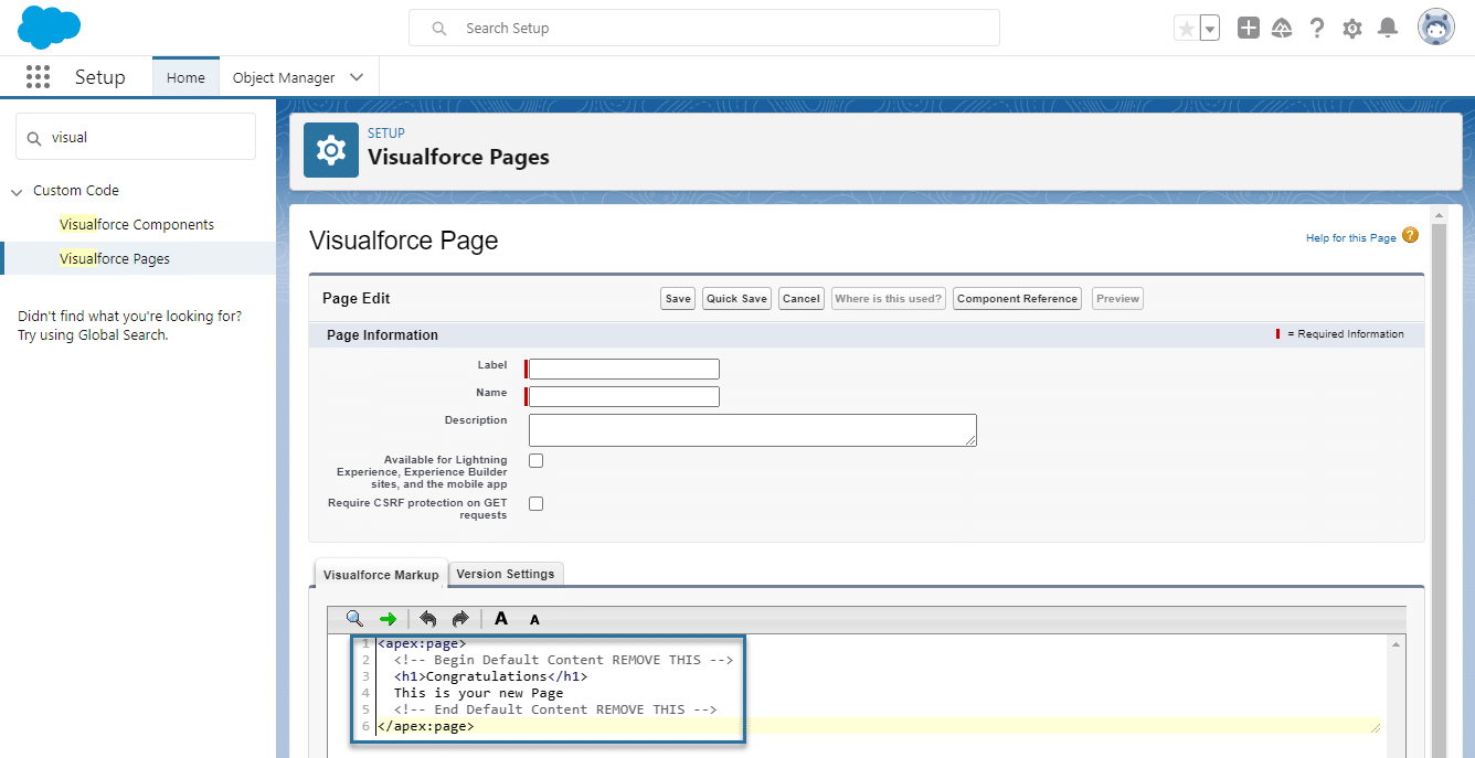 Visualforce Page (default code)