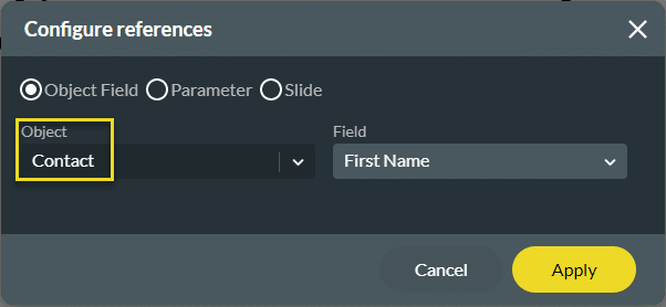 Configure references screen