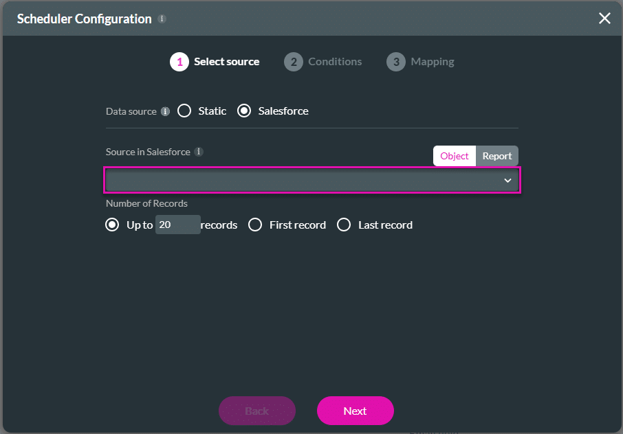 Scheduler Configuration - Select Salesforce source