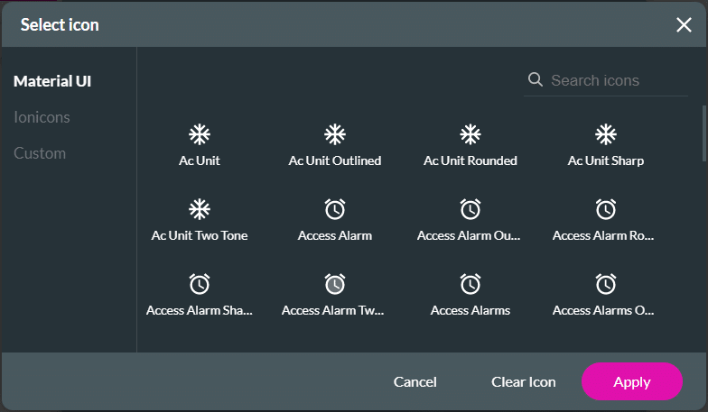 Select icon screen
