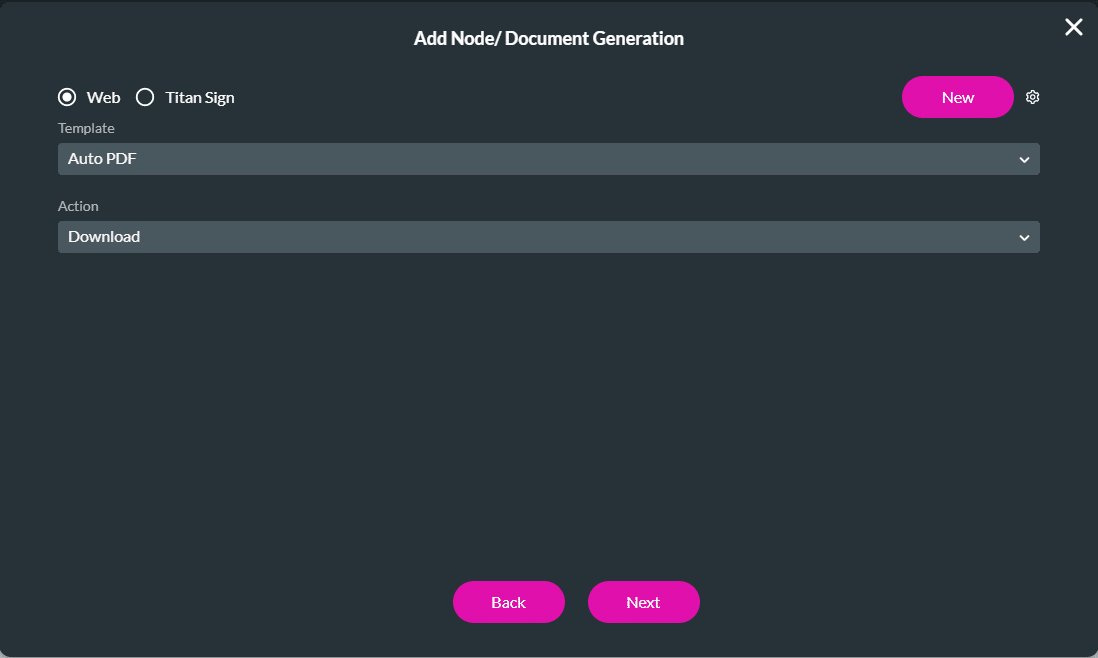 Add Node/Document Generation screen
