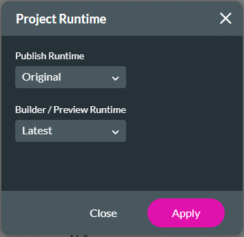Project Runtime screen