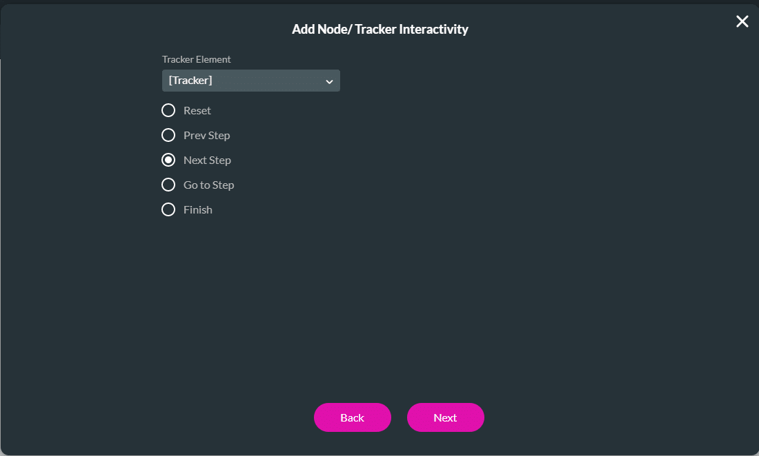 Add Node/Tracker Interactivity screen