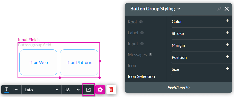 Button Group Styling screen