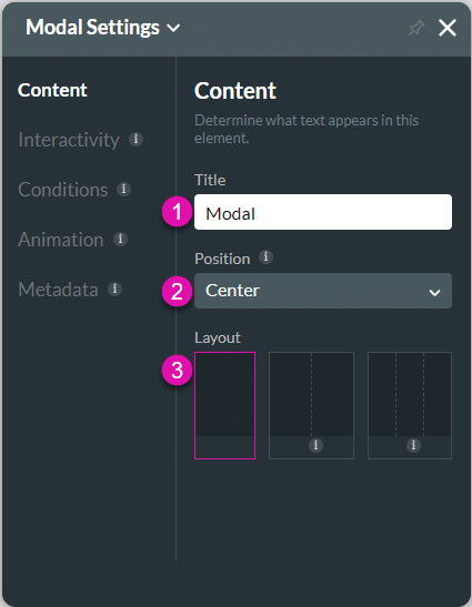 Modal Settings for Content