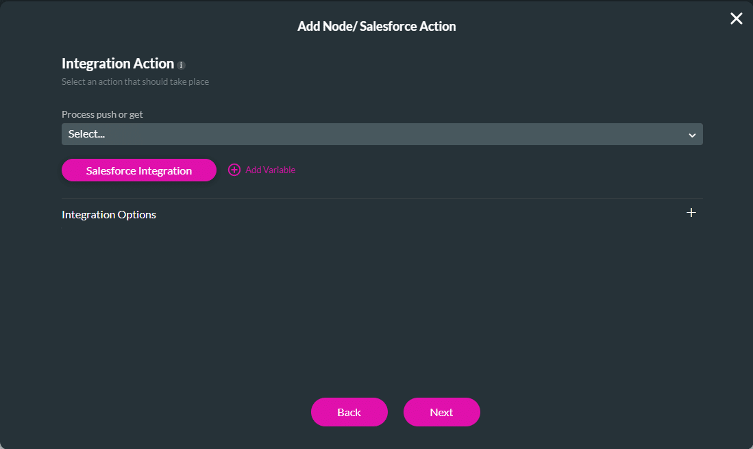 AddNode/Salesforce Action screen