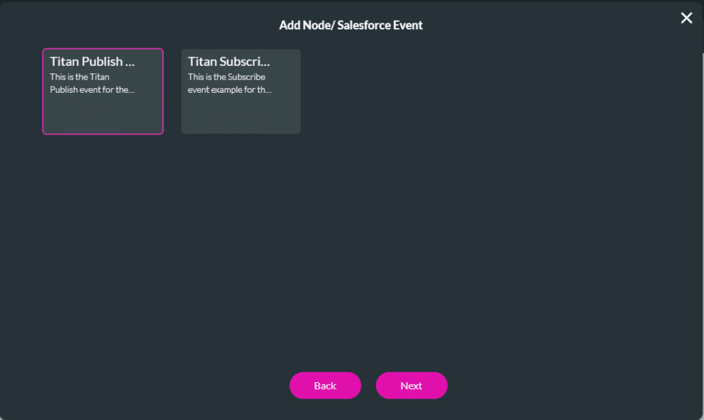 Add Node/Salesforce Event screen