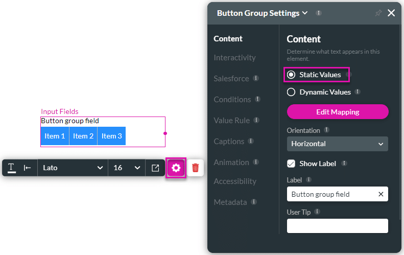 Static Values - Edit Mapping