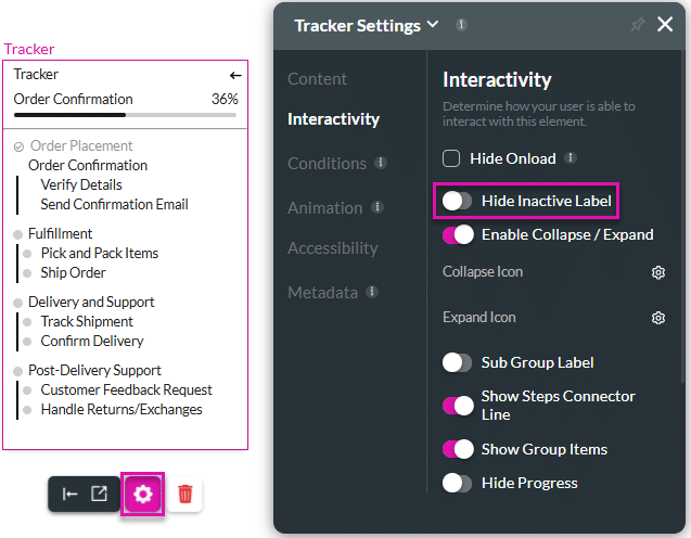 Hide Inactive Label toggle switch disabled