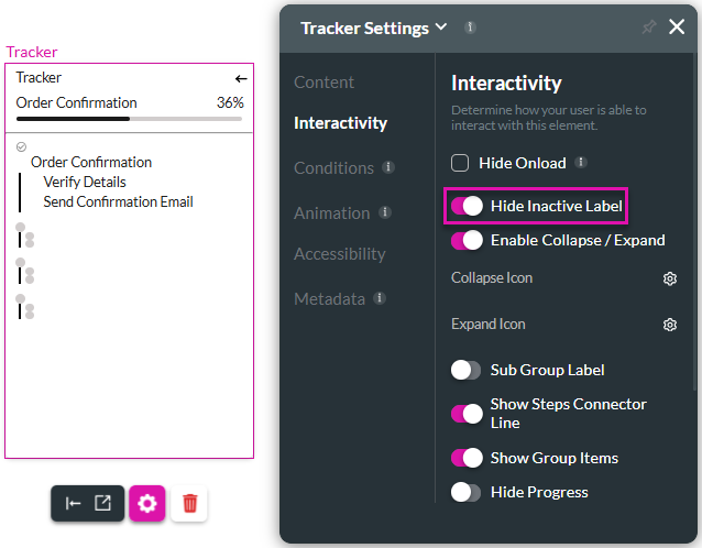 Hide Inactive Label toggle switch enabled