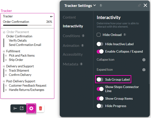 Sub Group Label toggle switch disabled