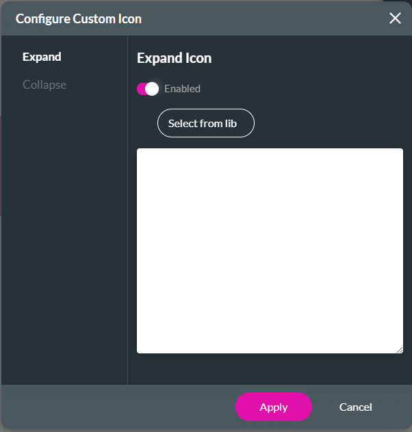 Configure Custom Icon screen