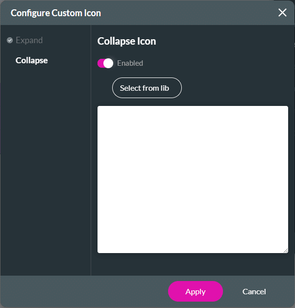 Configure Custom Icon screen