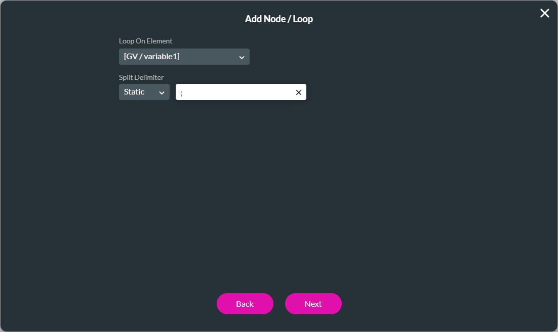 Add Node/Loop screen