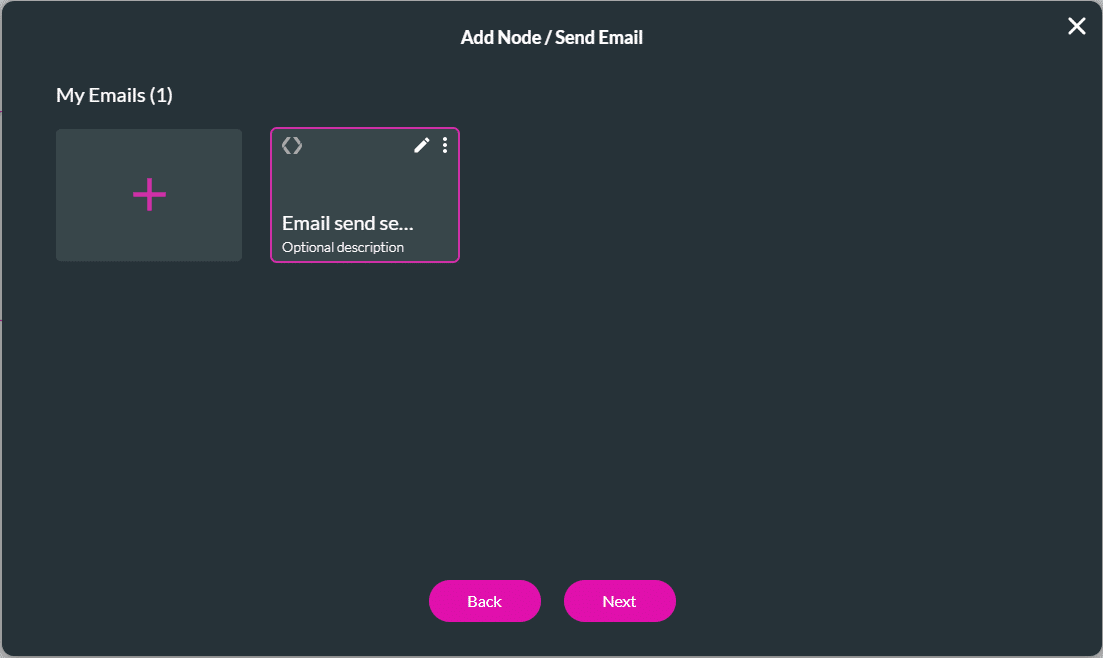 Add Node/Send Email screen