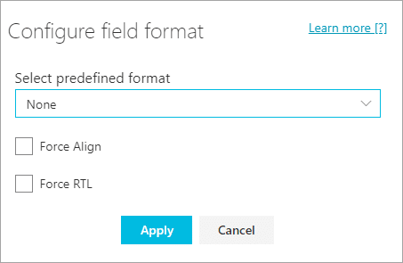 Configure field format screen