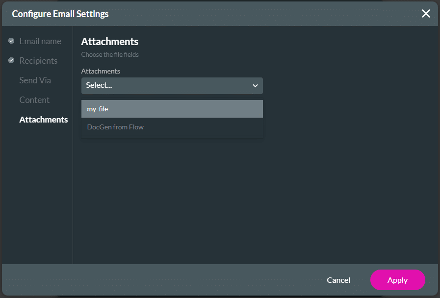 Attachments - File Upload element options