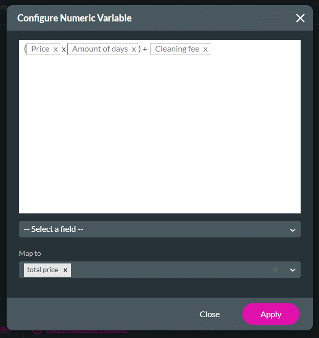 Configure Numeric Variable screen