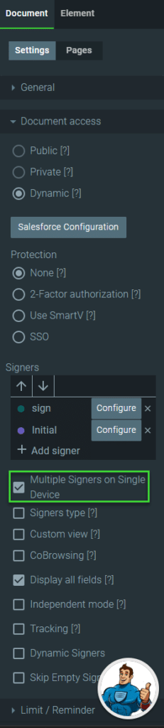 Multiple Signers on Single Device checkbox