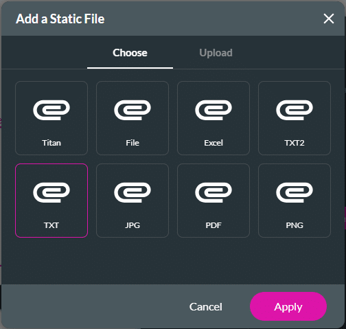 Add a Static File screen