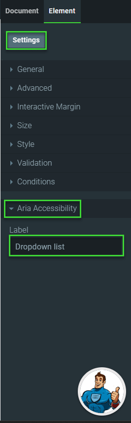 Aria Accessibility option