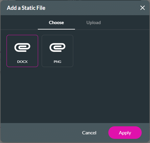 Add a Static File screen