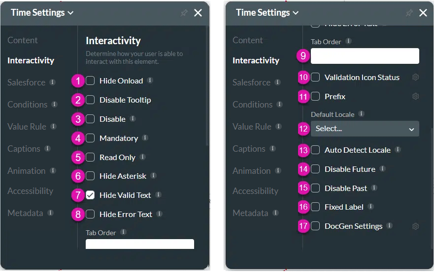 Interactivity settings screen