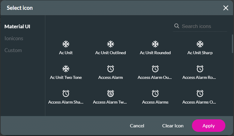 Select icon screen