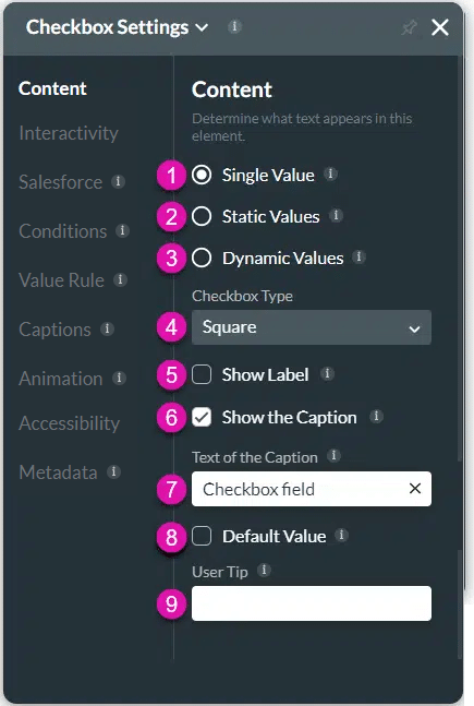 Content settings screen