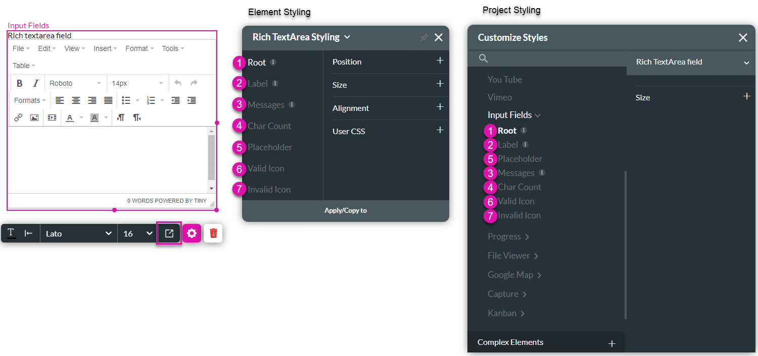 Rich Text Area styling options