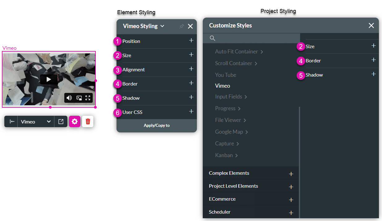 Vimeo styling options