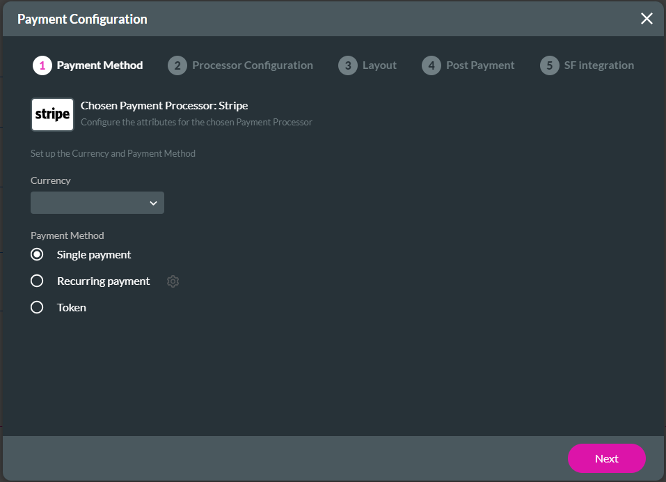 Payment Configuration > Payment Method screen
