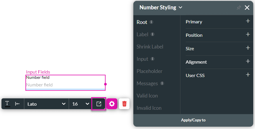 Number Styling example screen