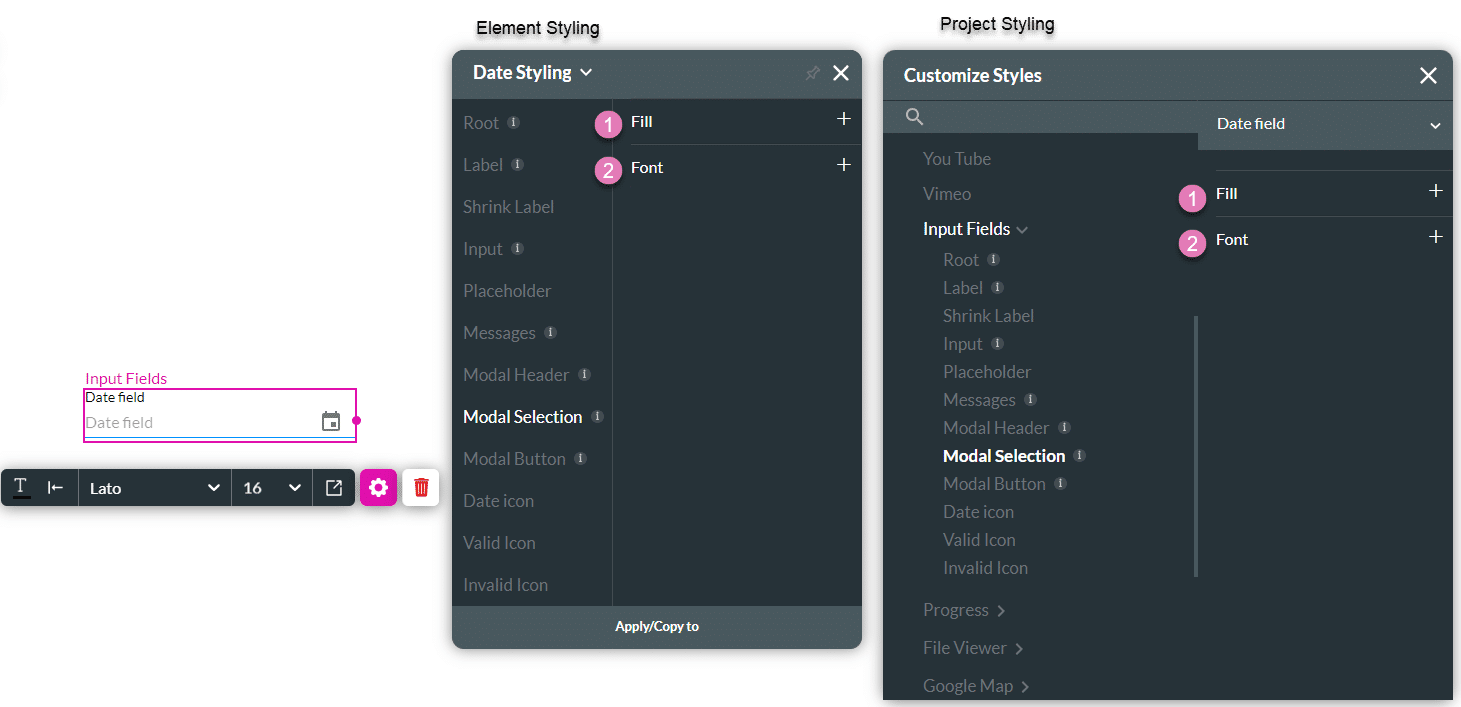 Modal Selection styling options