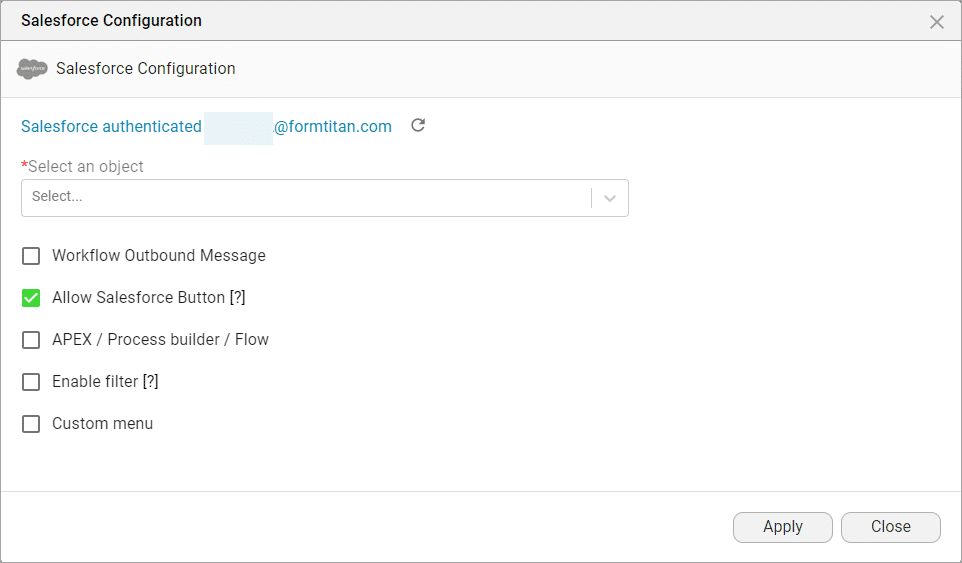 Salesforce Configuration screen