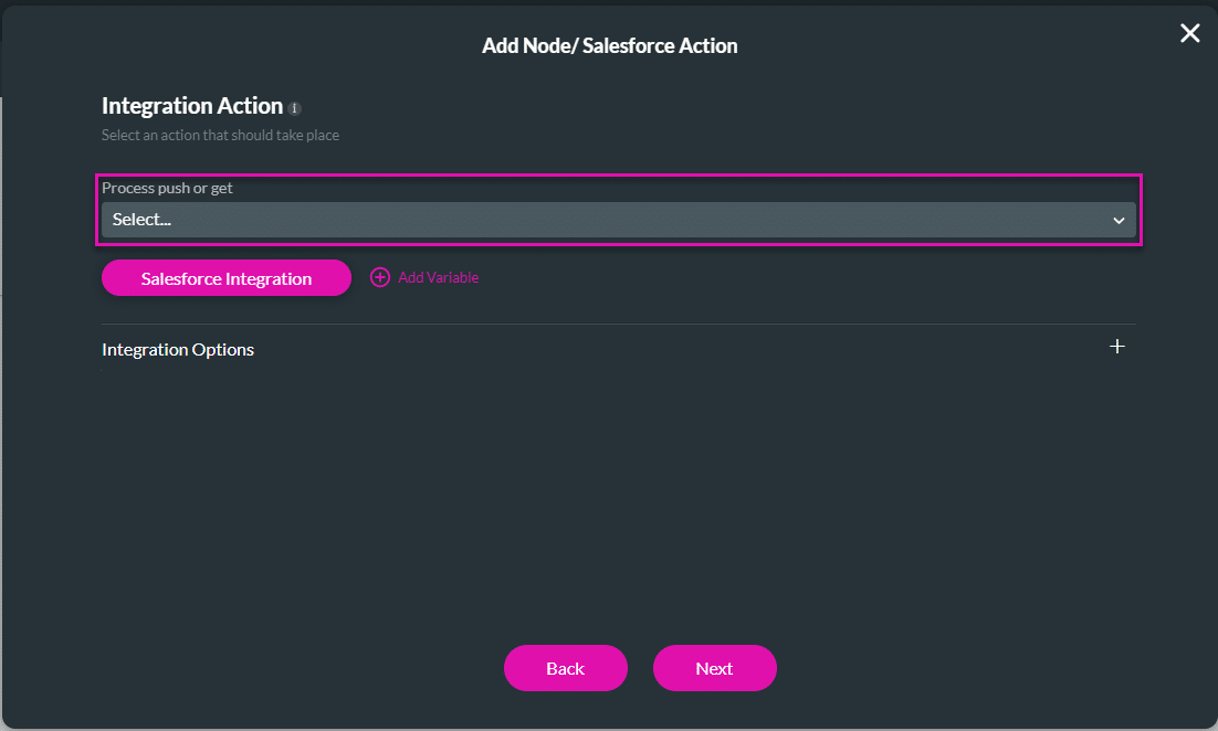 Add node/Salesforce Action screen