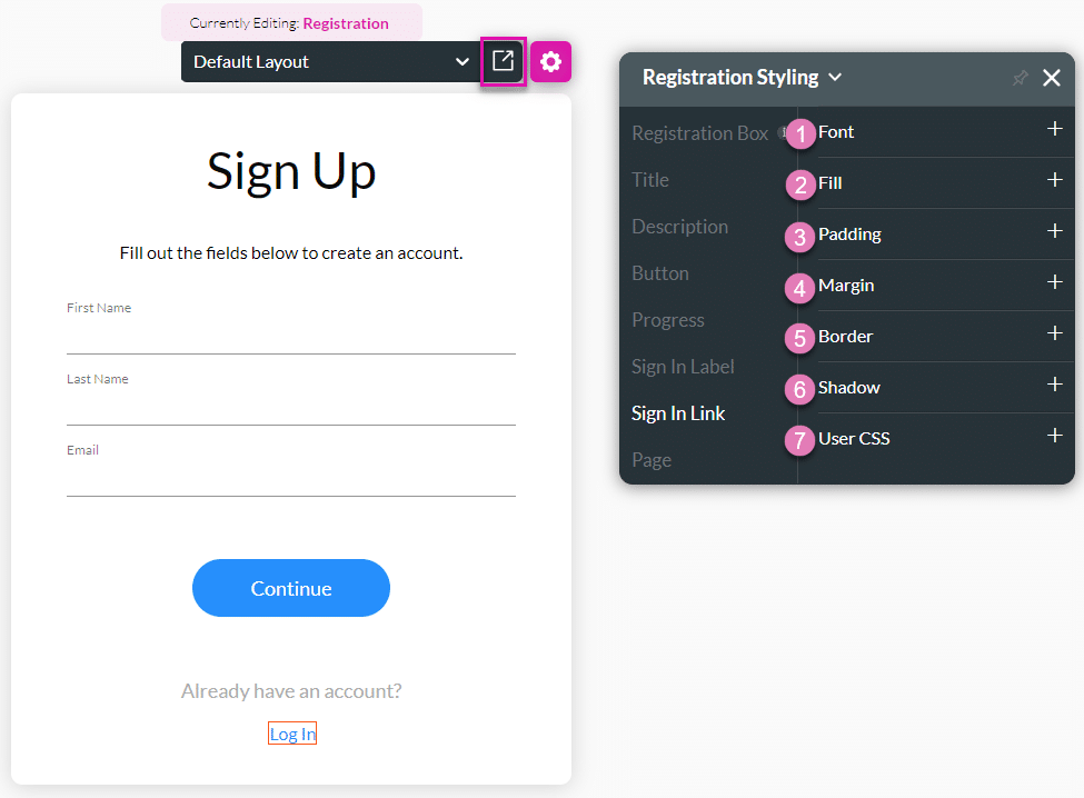 Sign In Link option
