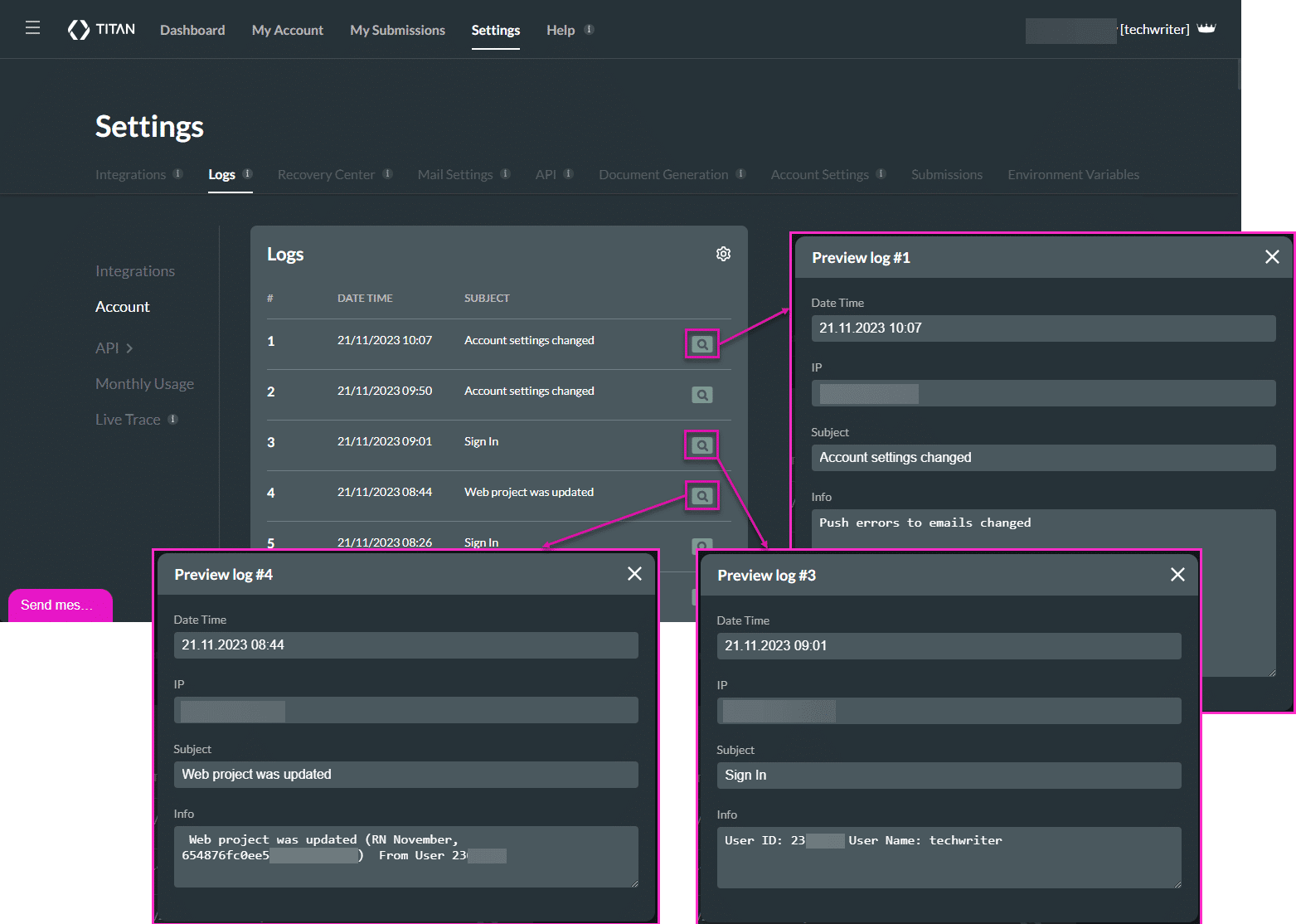 Preview logs (examples)