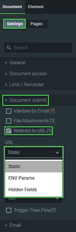 Redirect to URL checkbox
