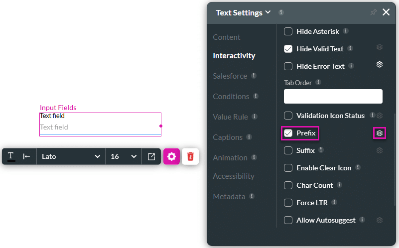 Prefix checkbox enabled