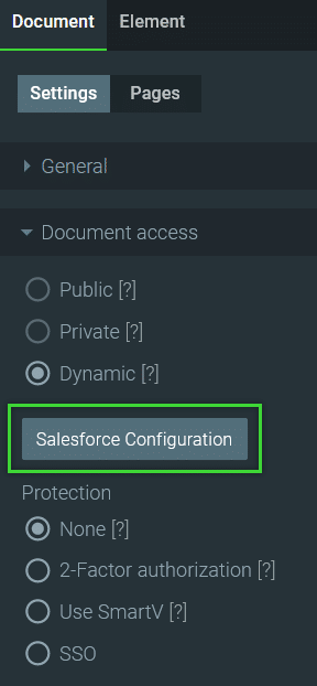 Salesforce Configuration button located under document access settings