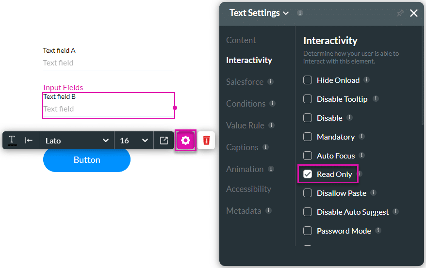 Text Settings screen