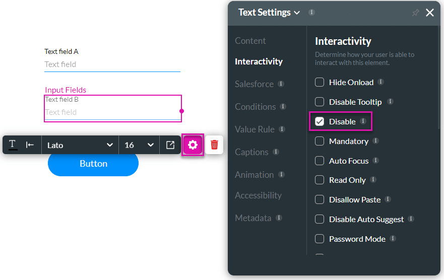 Text Settings screen