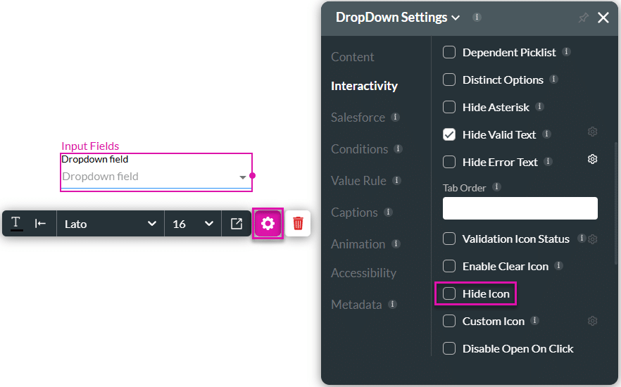 Hide Icon checkbox disabled