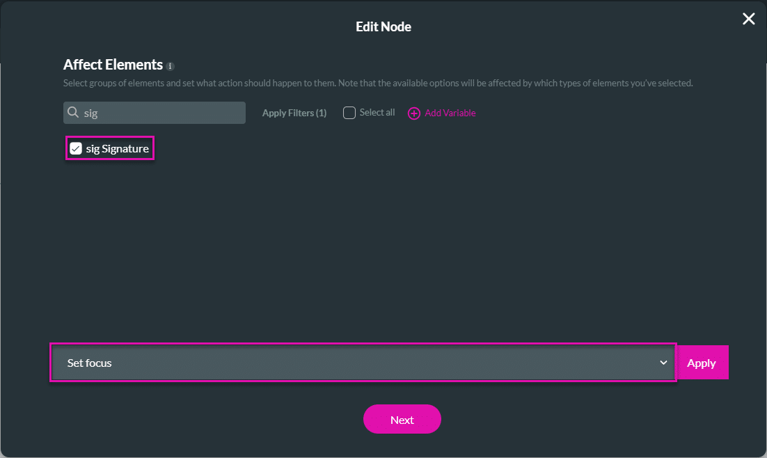 Set focus option